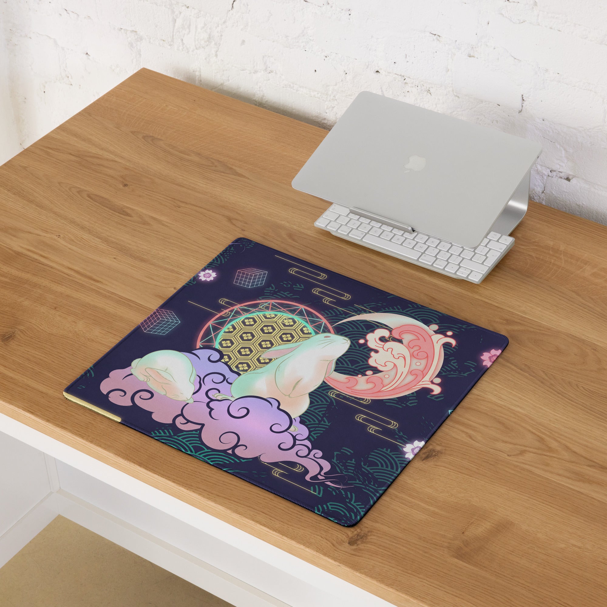 Neon Vaporwave Gaming Pad - Gaming Mouse Pad Navy Purple Desk Vaporwave Dreamy Neon Glow Synthwave Desk Mat Digital Art