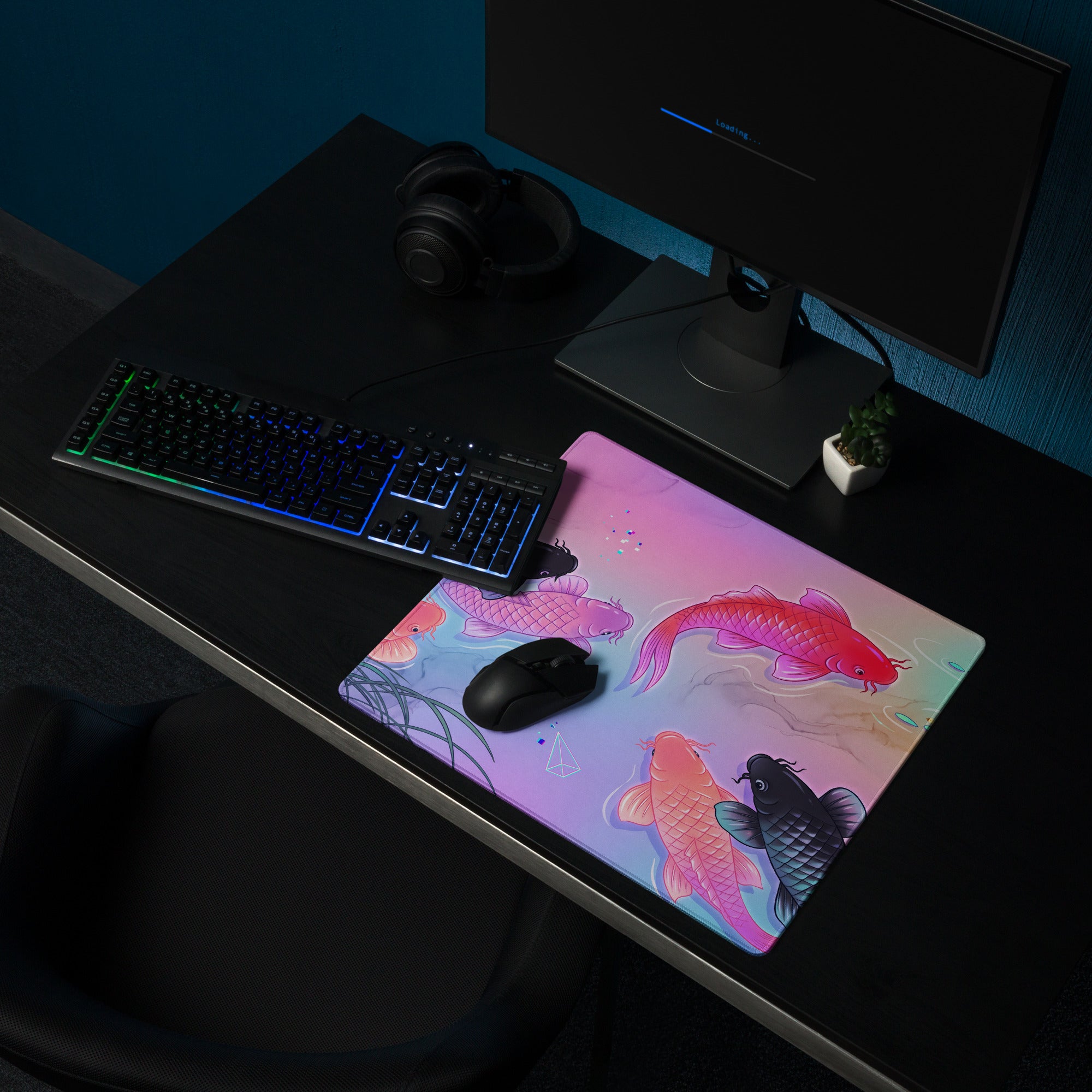 Vaporwave Koi Neon Mouse Pad - Koi Pink Purple Mouse Pad Vaporwave Dreamy Neon Retro Futurism Mouse Pad Digital Art