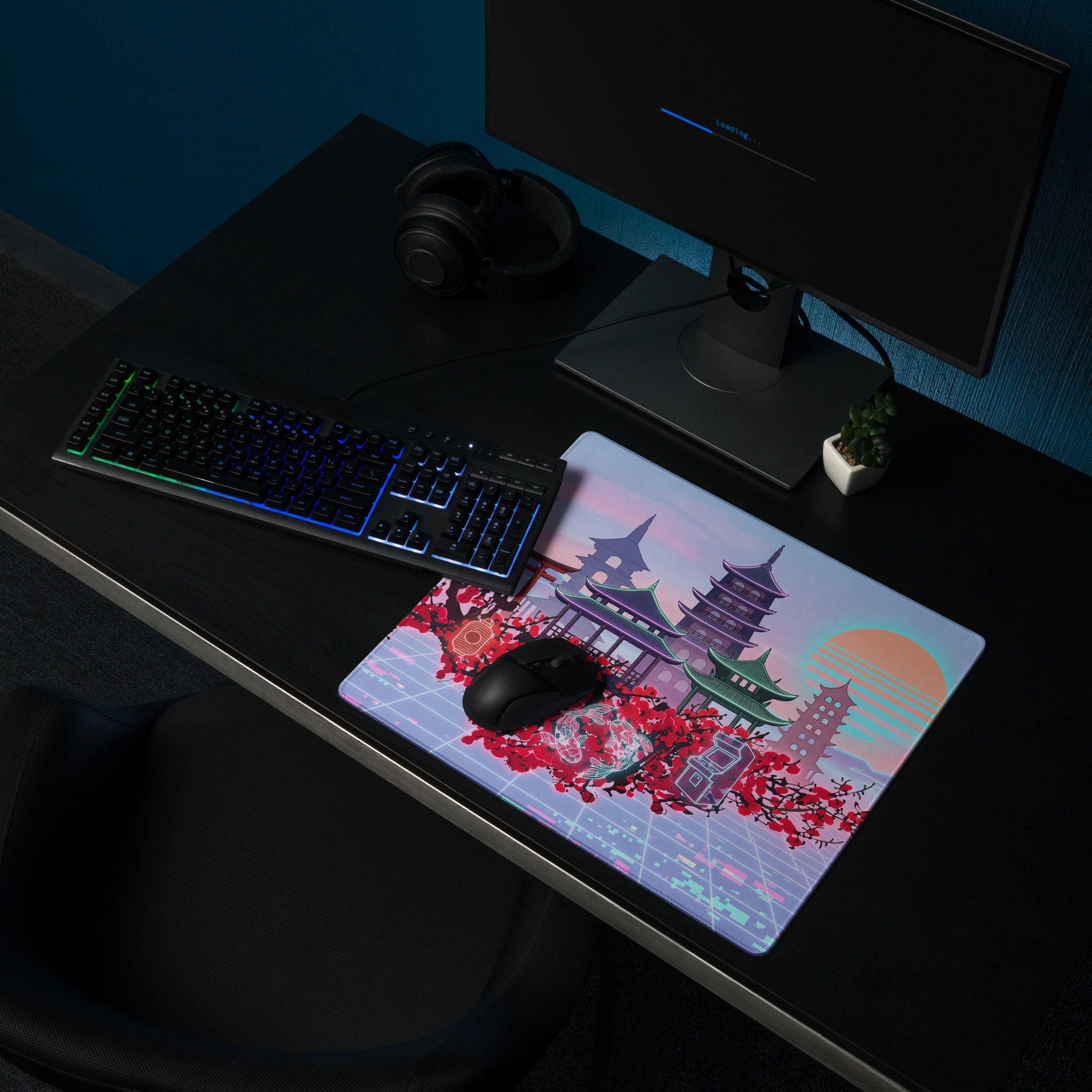 Pastel Vaporwave Pagoda Mouse Pad - Pagoda Scene Pink Purple Desk Vaporwave Dreamy Retro Neon Mouse Pad Digital Art