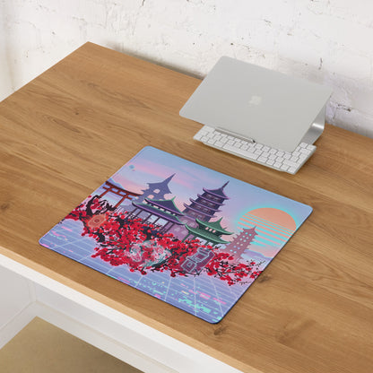Pastel Vaporwave Pagoda Mouse Pad - Pagoda Scene Pink Purple Desk Vaporwave Dreamy Retro Neon Mouse Pad Digital Art