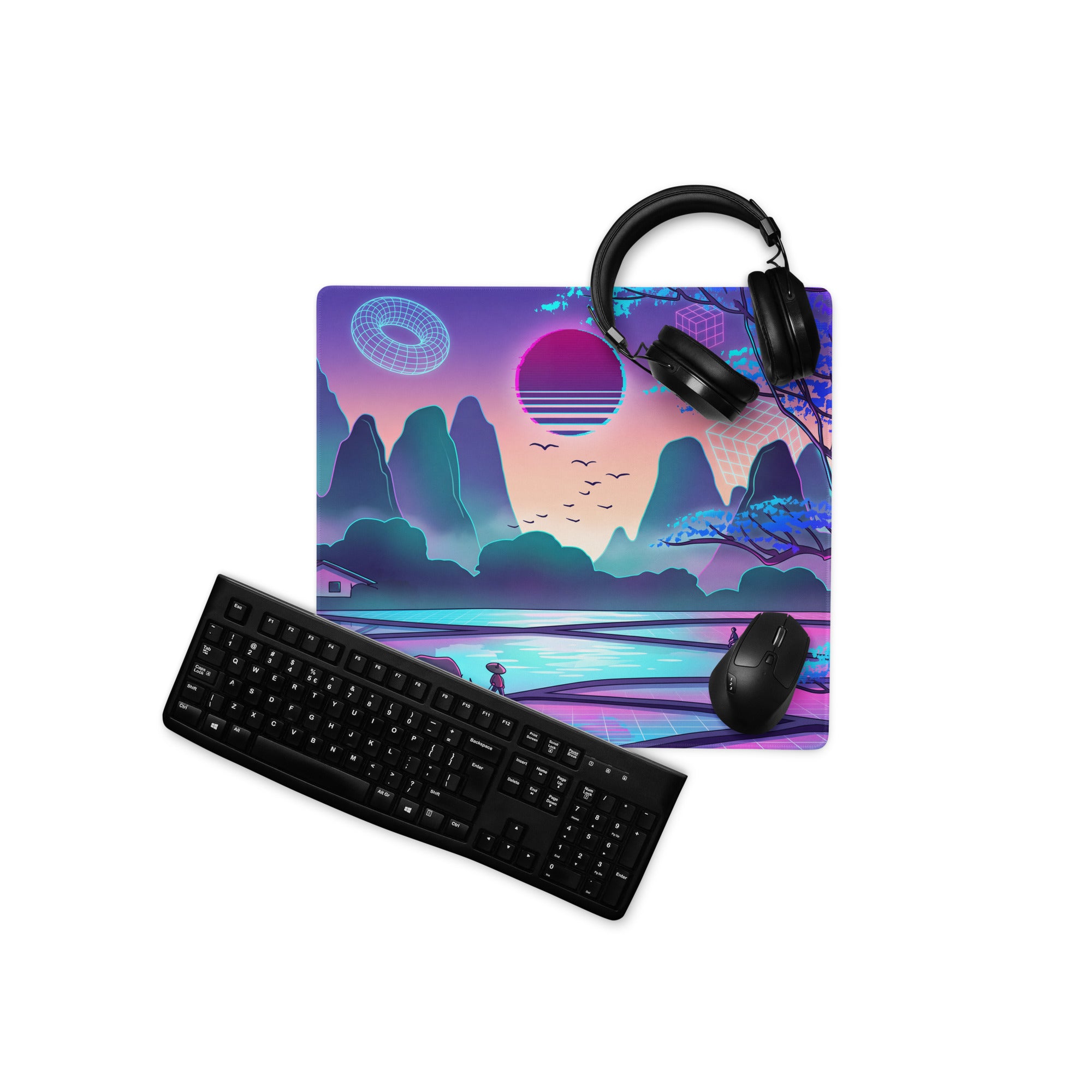 Vaporwave Neon Sunset Mouse Pad - Mouse Pad Neon Pink Purple Desk Vaporwave Mood Neon Retro Futurism Digital