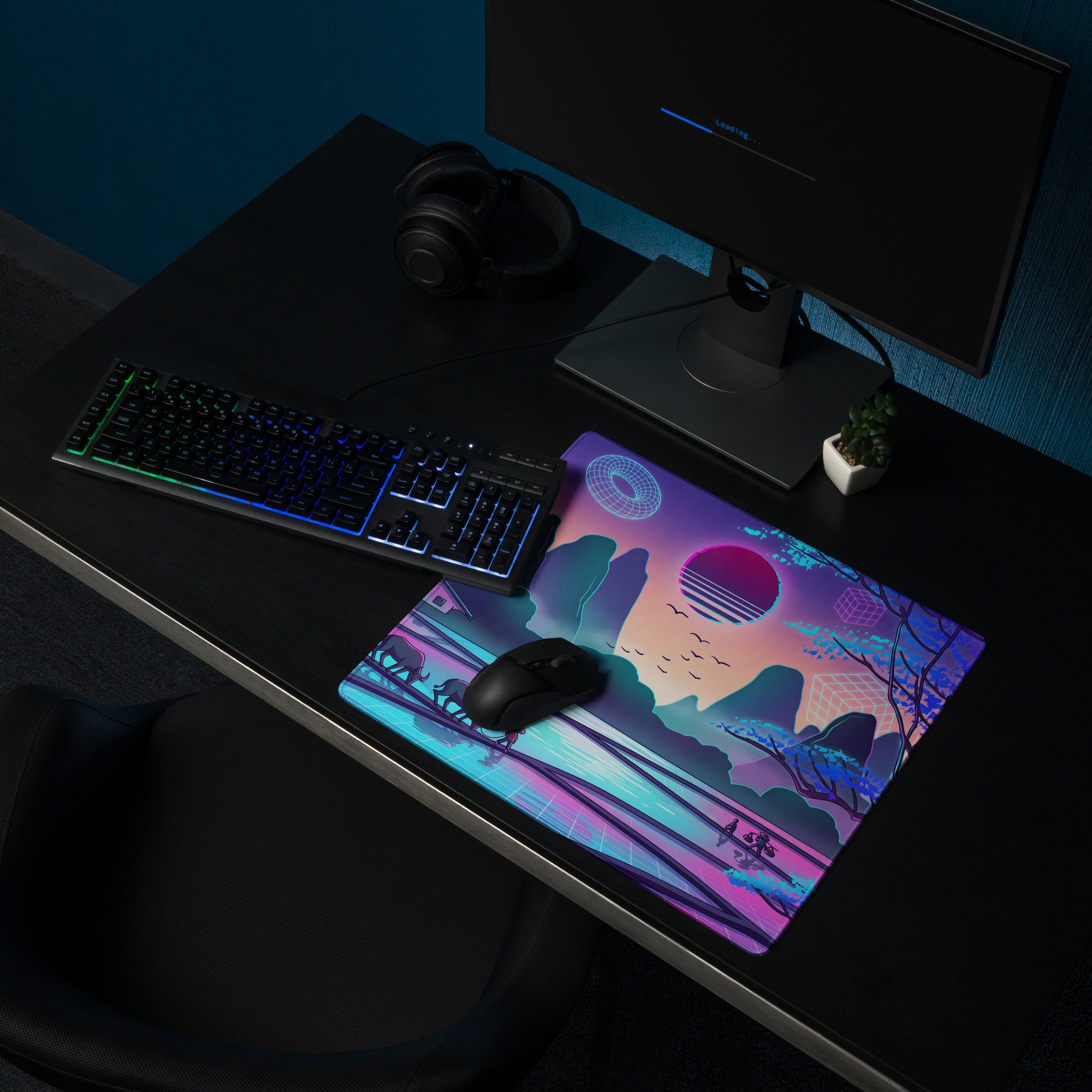 Vaporwave Neon Sunset Mouse Pad - Mouse Pad Neon Pink Purple Desk Vaporwave Mood Neon Retro Futurism Digital
