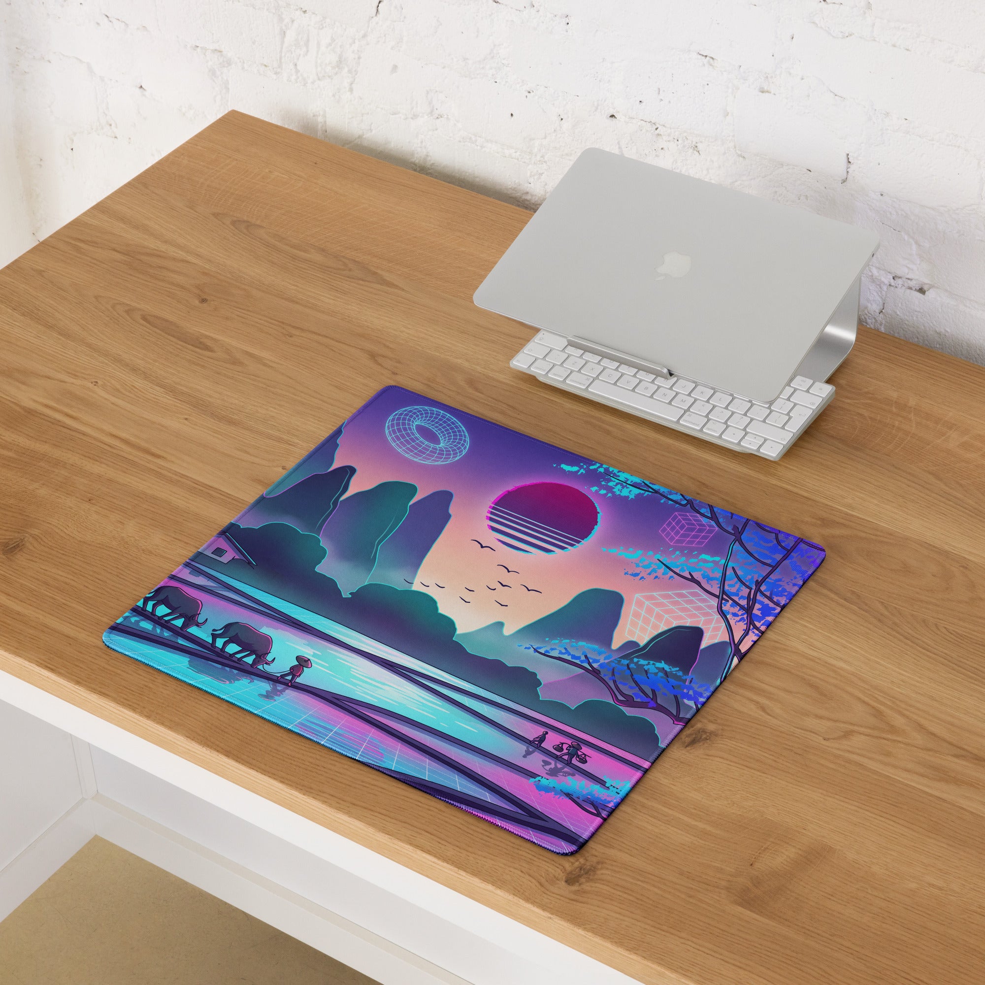 Vaporwave Neon Sunset Mouse Pad - Mouse Pad Neon Pink Purple Desk Vaporwave Mood Neon Retro Futurism Digital