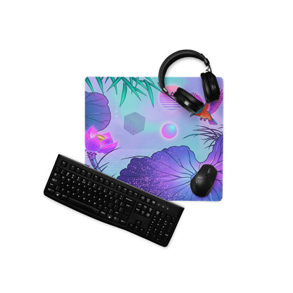 Vaporwave Neon Lotus Mouse Pad - Gaming Mouse Pad Blue Purple Pink Desktop Vaporwave Dreamy Mood Neon Decor Digital
