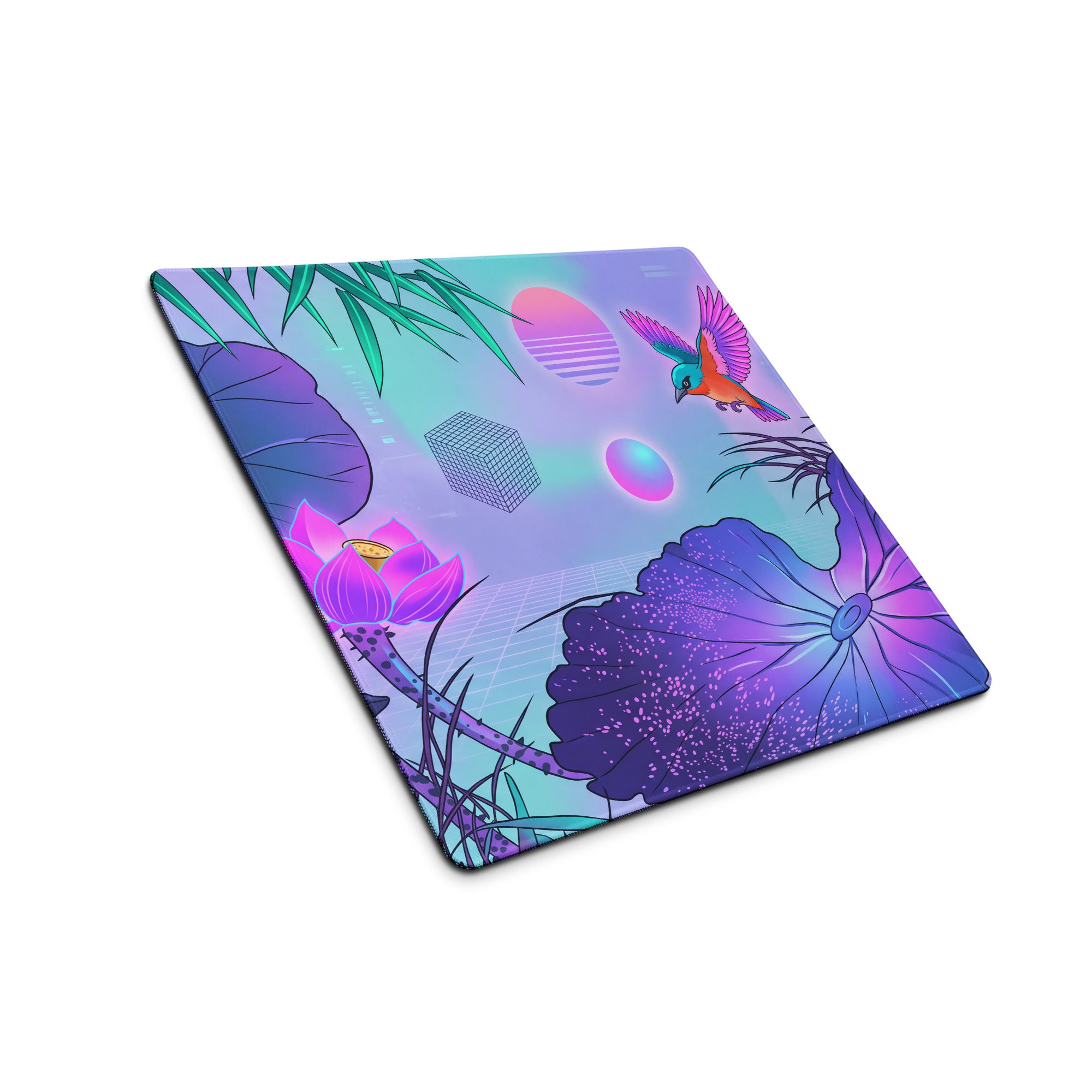 Vaporwave Neon Lotus Mouse Pad - Gaming Mouse Pad Blue Purple Pink Desktop Vaporwave Dreamy Mood Neon Decor Digital