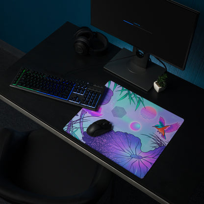 Vaporwave Neon Lotus Mouse Pad - Gaming Mouse Pad Blue Purple Pink Desktop Vaporwave Dreamy Mood Neon Decor Digital