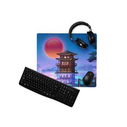 Vaporwave Pagoda Mouse Pad - Mouse Pad Blue Pink Purple Desk Vaporwave Dreamy Retro Futurism Gaming Mat Digital Art