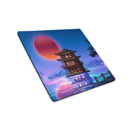 Vaporwave Pagoda Mouse Pad - Mouse Pad Blue Pink Purple Desk Vaporwave Dreamy Retro Futurism Gaming Mat Digital Art
