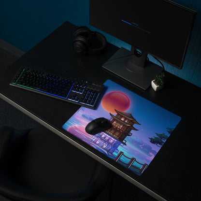 Vaporwave Pagoda Mouse Pad - Mouse Pad Blue Pink Purple Desk Vaporwave Dreamy Retro Futurism Gaming Mat Digital Art