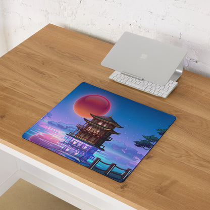 Vaporwave Pagoda Mouse Pad - Mouse Pad Blue Pink Purple Desk Vaporwave Dreamy Retro Futurism Gaming Mat Digital Art