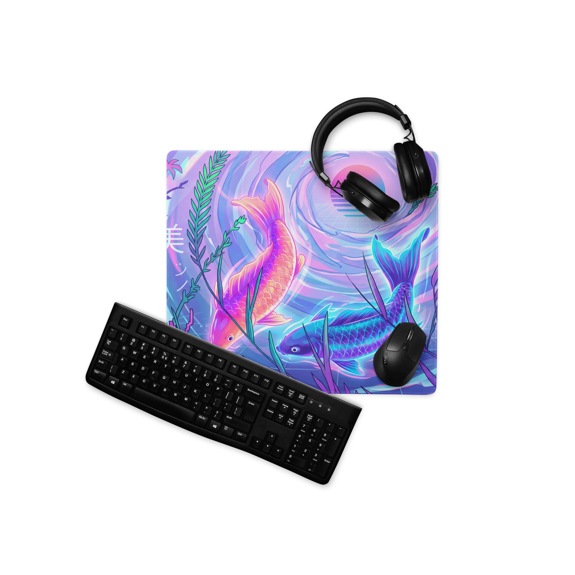 Vaporwave Neon Ocean Gaming Pad - Gaming Mouse Pad Pink Purple Blue Neon Vaporwave Desktop Dreamy Mood Aesthetic Digital