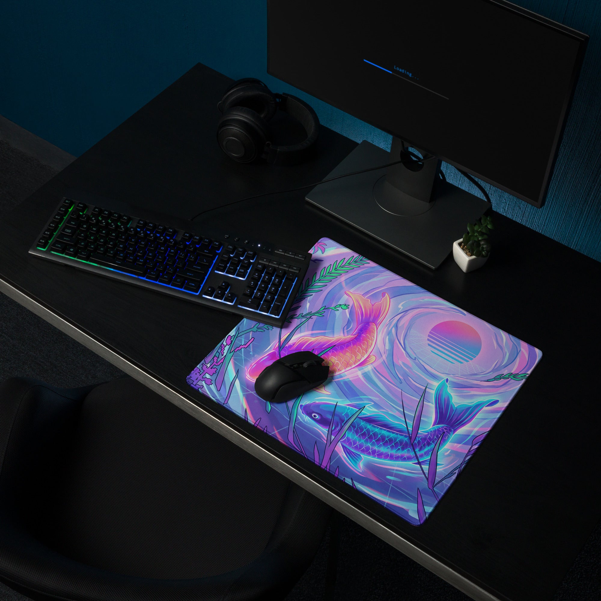 Vaporwave Neon Ocean Gaming Pad - Gaming Mouse Pad Pink Purple Blue Neon Vaporwave Desktop Dreamy Mood Aesthetic Digital