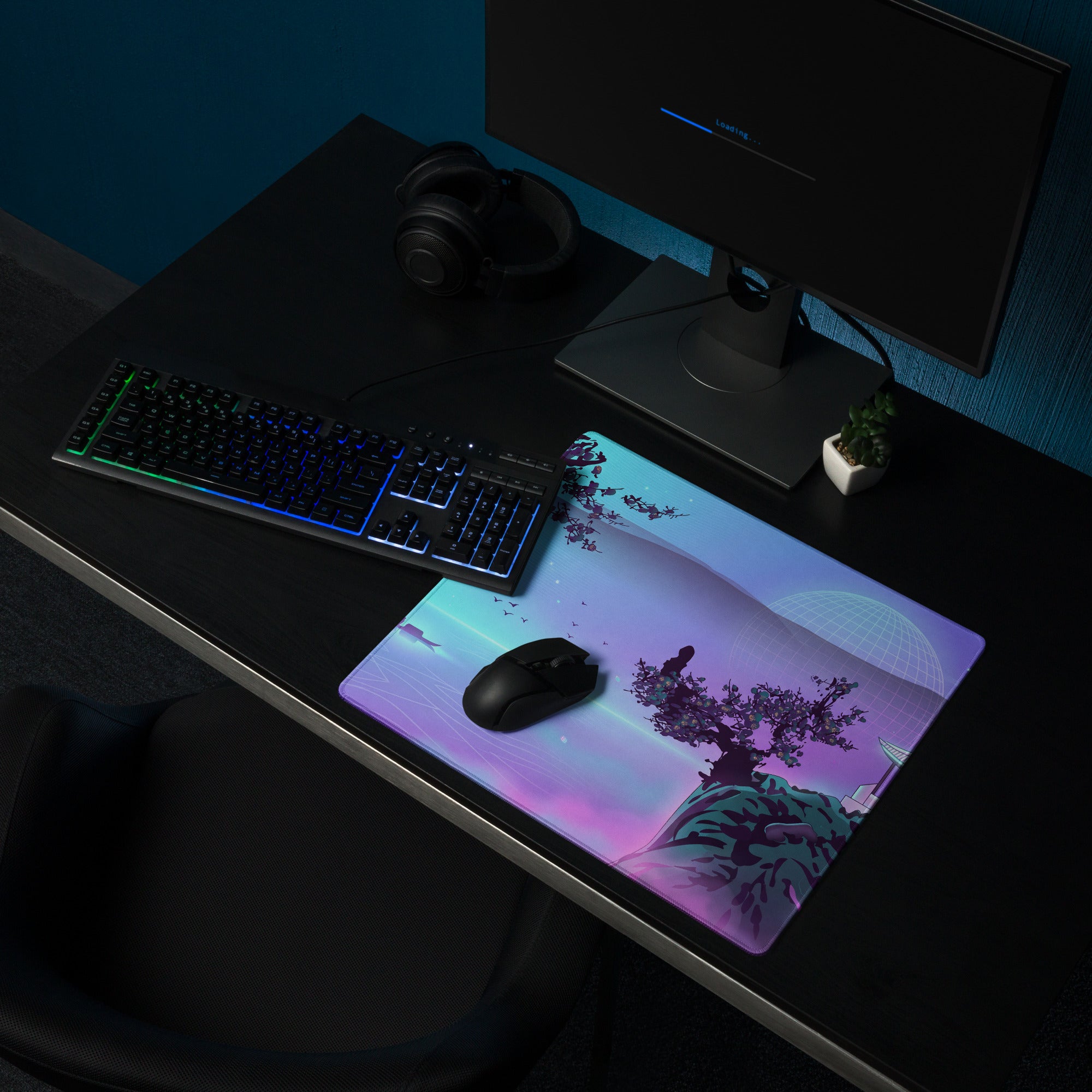Vaporwave Lake Scene Mouse Pad - Mouse Pad Blue Purple Gaming Vaporwave → Dreamy Nostalgia Retro Futurism Digital Art