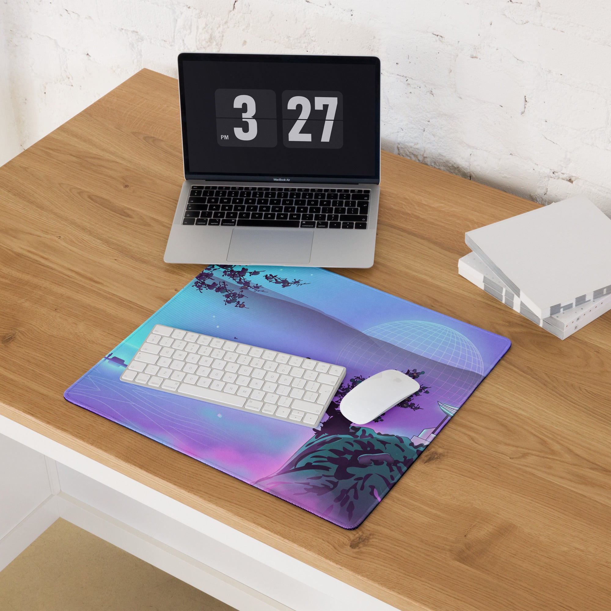Vaporwave Lake Scene Mouse Pad - Mouse Pad Blue Purple Gaming Vaporwave → Dreamy Nostalgia Retro Futurism Digital Art