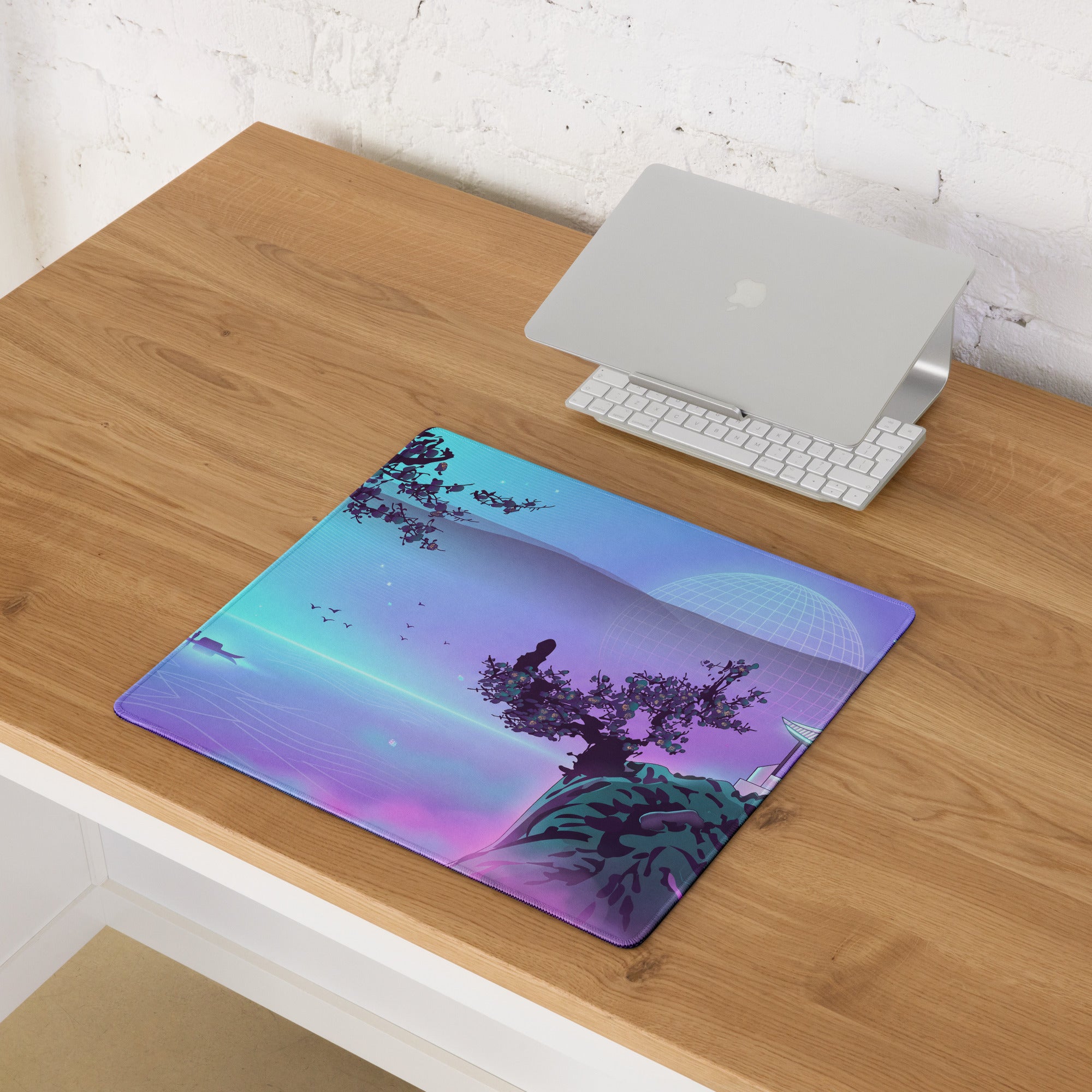 Vaporwave Lake Scene Mouse Pad - Mouse Pad Blue Purple Gaming Vaporwave → Dreamy Nostalgia Retro Futurism Digital Art