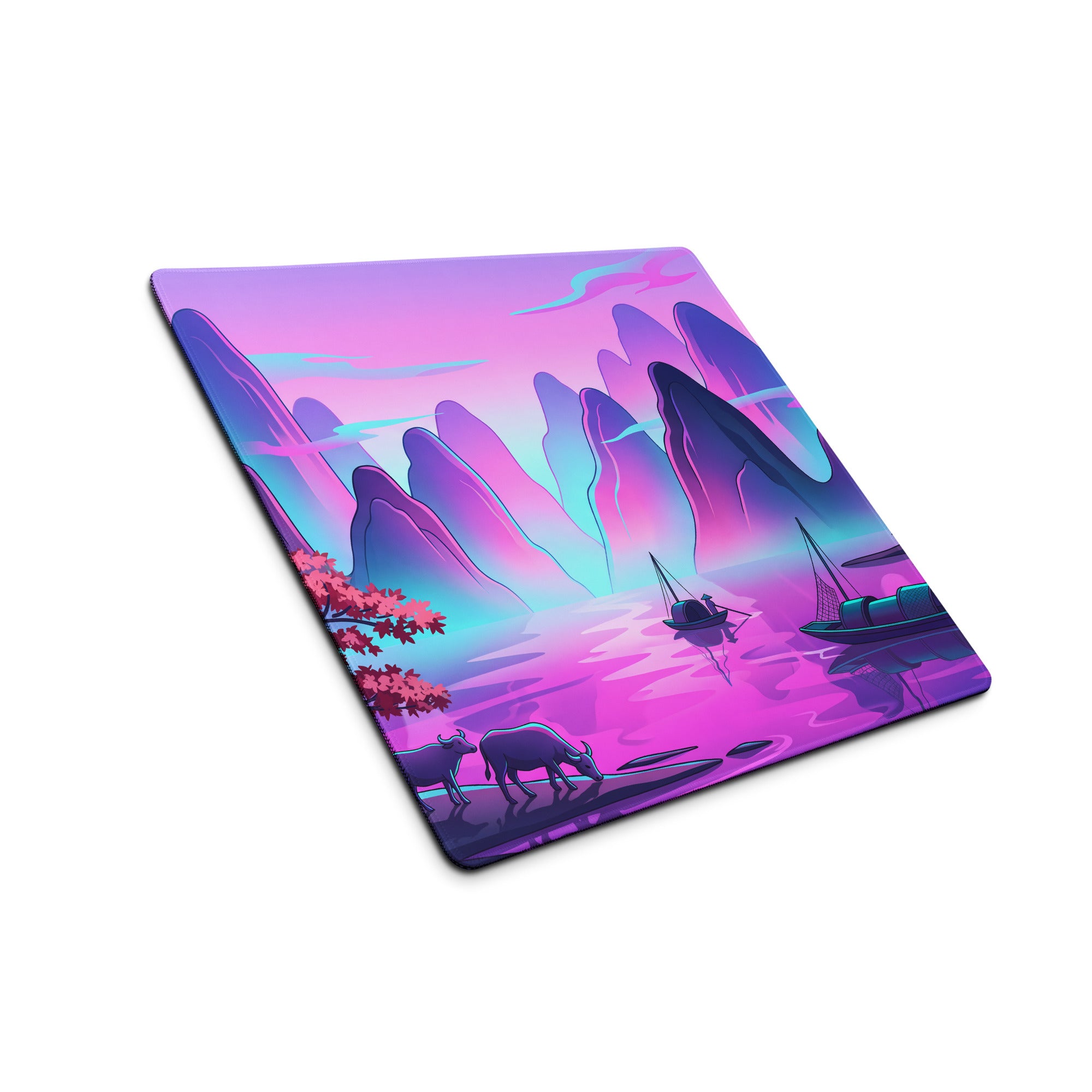 Vaporwave Mountain Desk Pad - Mountain Vaporwave Desk Pad Purple Pink - Dreamy Mood Neon Decor Gamer Desk
