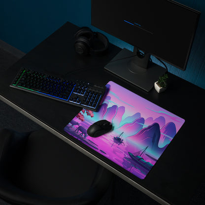 Vaporwave Mountain Desk Pad - Mountain Vaporwave Desk Pad Purple Pink - Dreamy Mood Neon Decor Gamer Desk