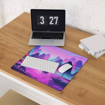 Vaporwave Mountain Desk Pad - Mountain Vaporwave Desk Pad Purple Pink - Dreamy Mood Neon Decor Gamer Desk