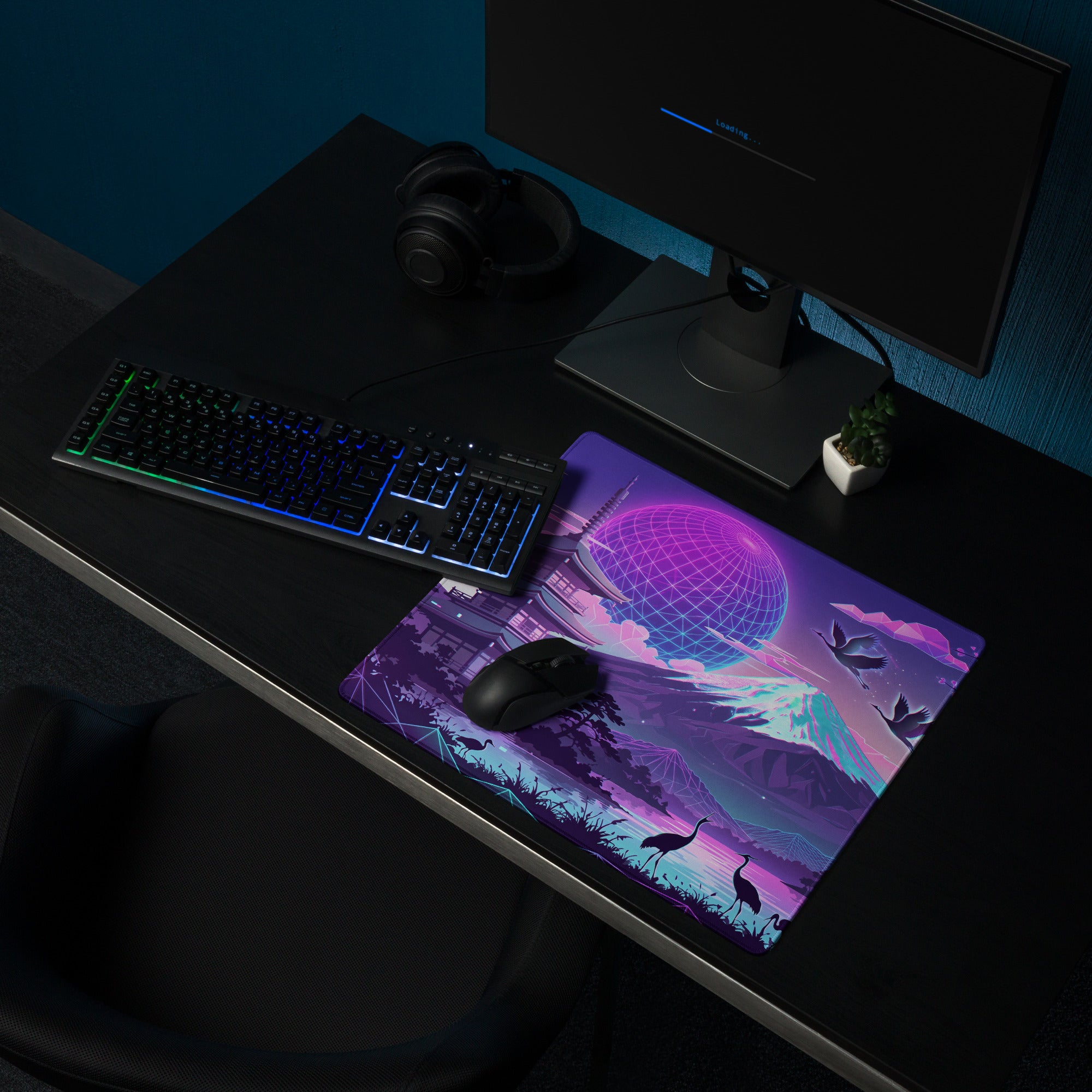 Neon Vaporwave Desk Pad - Vaporwave Mouse Pad Neon Pink Blue Desk Setup Retro Futurism Dream Mood Digital Art