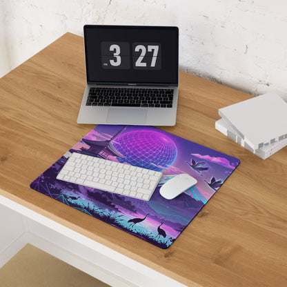 Neon Vaporwave Desk Pad - Vaporwave Mouse Pad Neon Pink Blue Desk Setup Retro Futurism Dream Mood Digital Art