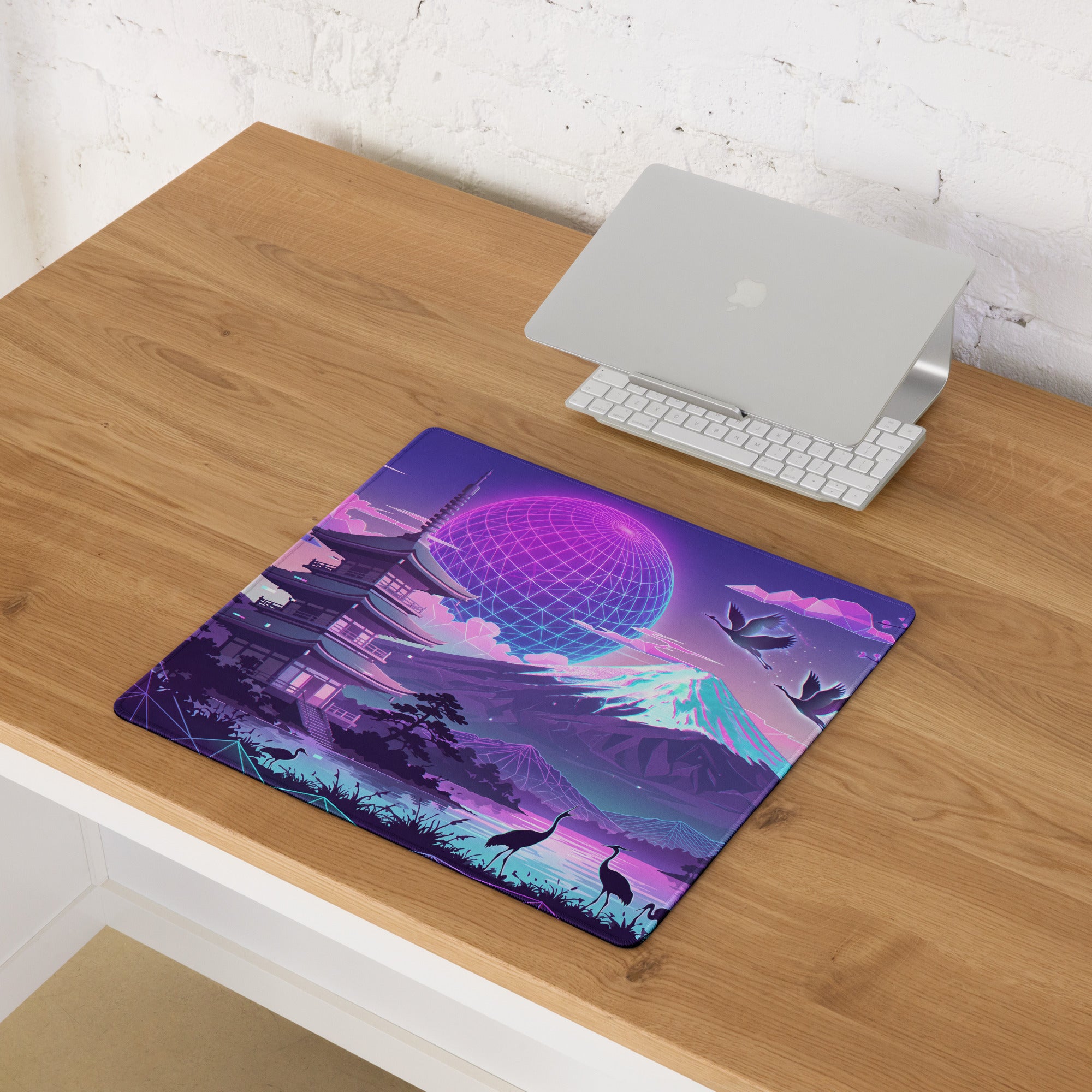 Neon Vaporwave Desk Pad - Vaporwave Mouse Pad Neon Pink Blue Desk Setup Retro Futurism Dream Mood Digital Art