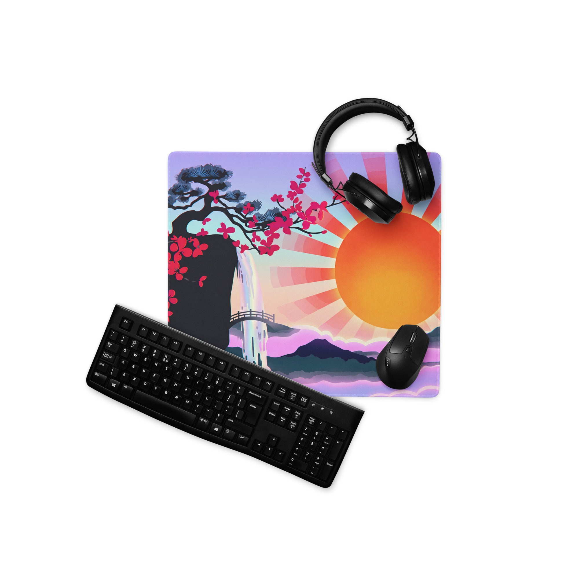 Vaporwave Sunset Mouse Pad - Sunset Orange Purple Gradient For Gaming Setup Vaporwave Aesthetic Dreamy Mood Digital Art