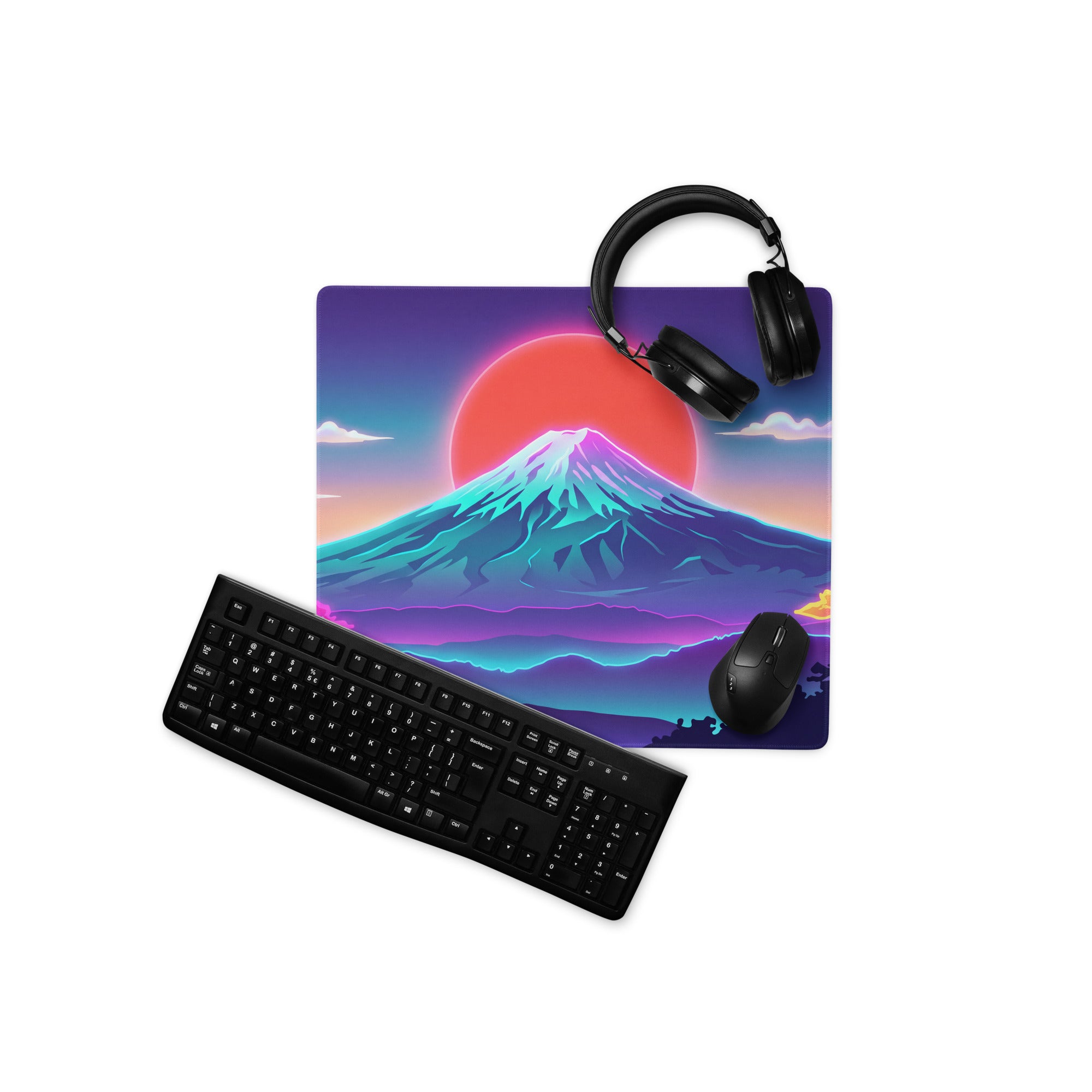 Vaporwave Neon Mountain Mouse Pad - Mouse Pad Neon Pink Purple Gradient Gaming Desk Vaporwave Mood Neon Retro Futurism Decor Digital Art