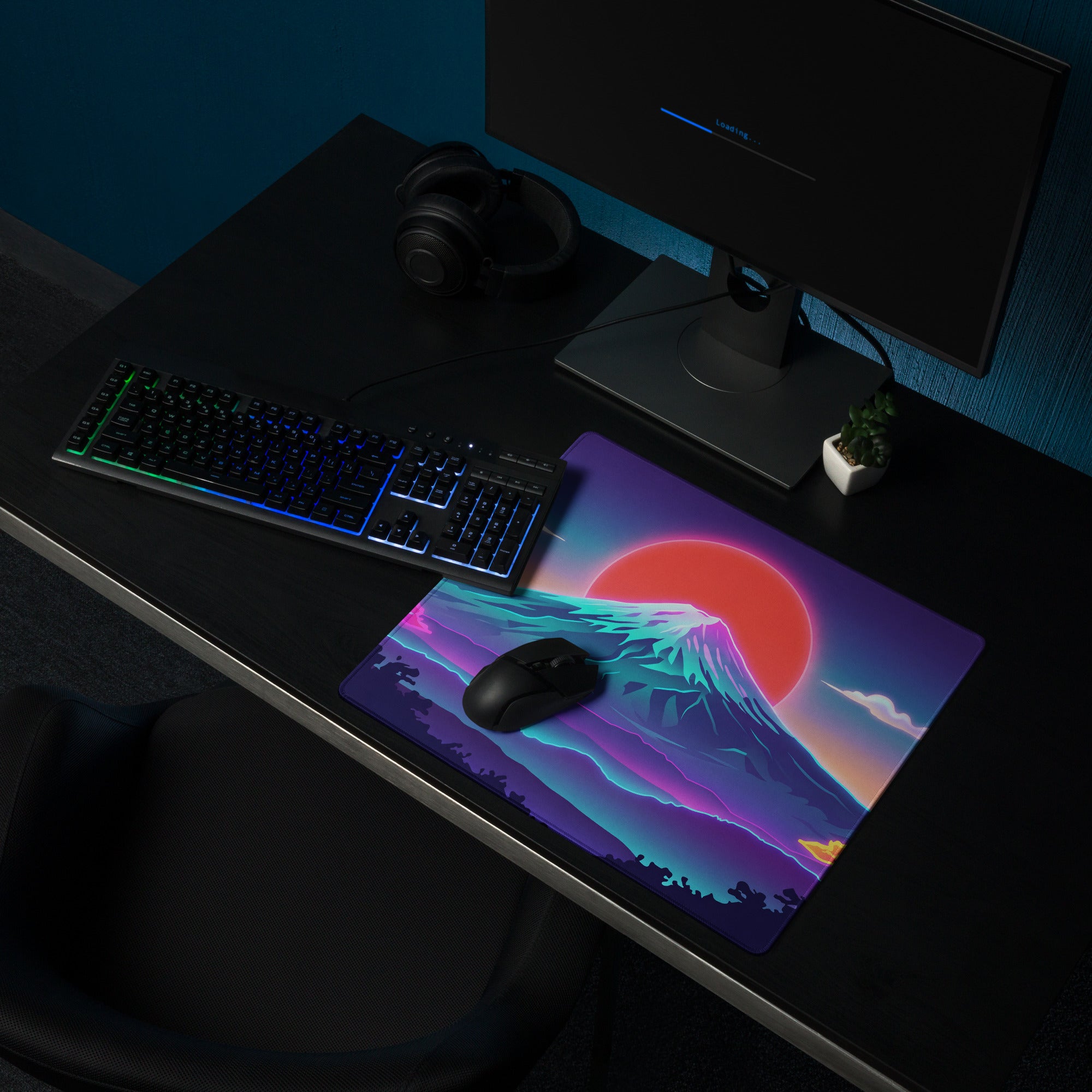 Vaporwave Neon Mountain Mouse Pad - Mouse Pad Neon Pink Purple Gradient Gaming Desk Vaporwave Mood Neon Retro Futurism Decor Digital Art