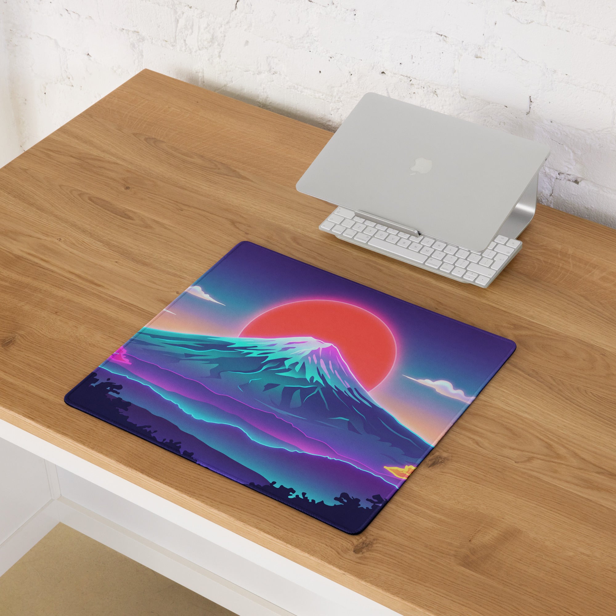 Vaporwave Neon Mountain Mouse Pad - Mouse Pad Neon Pink Purple Gradient Gaming Desk Vaporwave Mood Neon Retro Futurism Decor Digital Art