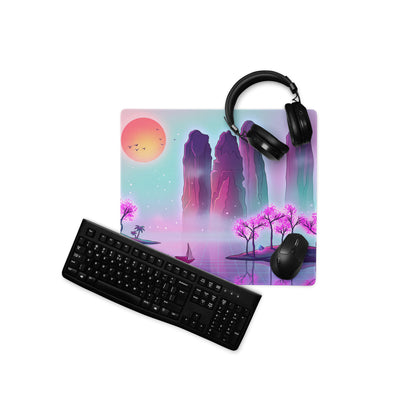 Vaporwave Neon Mirage Mouse Pad - Mouse Pad Neon Pink Purple Desk Futurism Dreamy Mood Vaporwave Aesthetic Digital Art