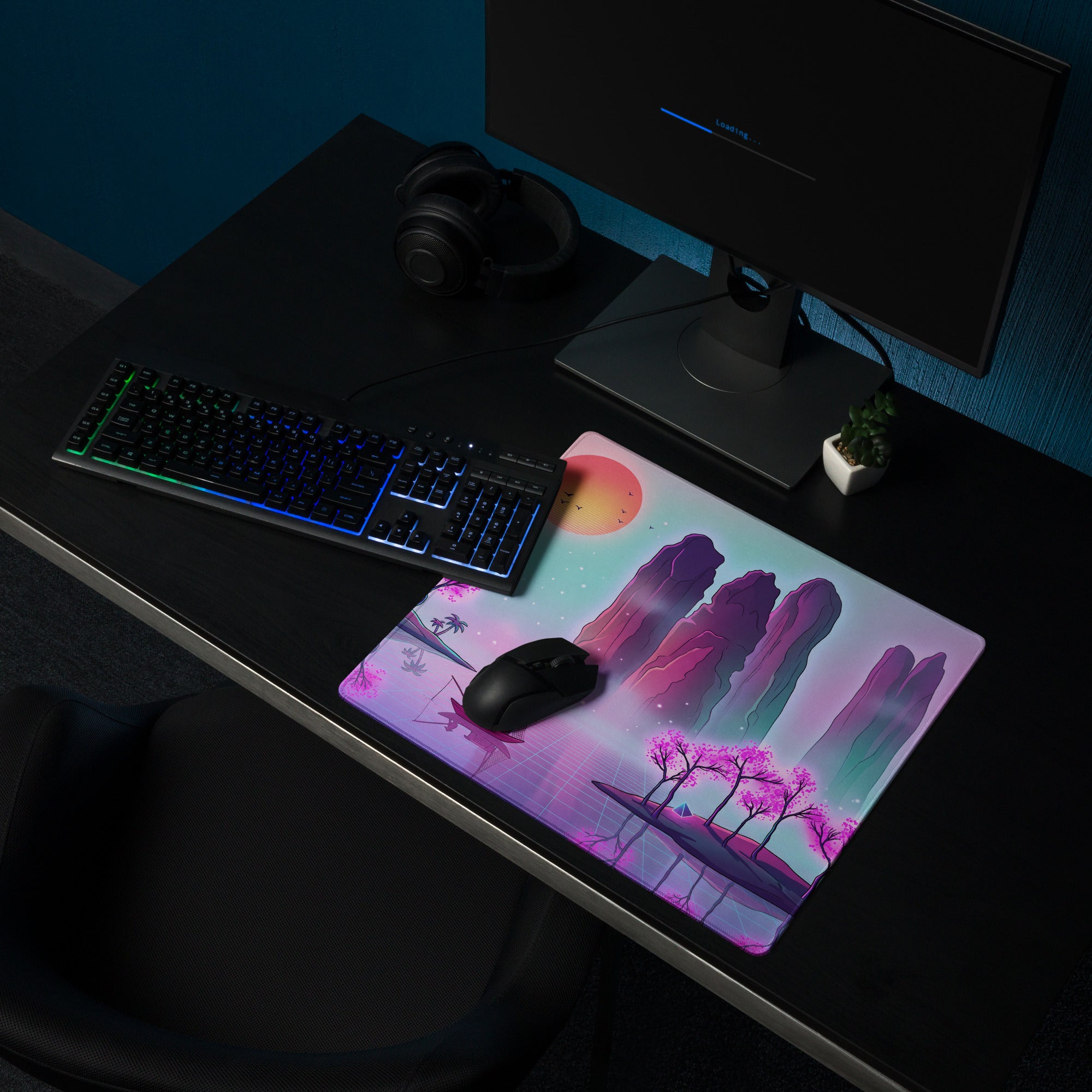 Vaporwave Neon Mirage Mouse Pad - Mouse Pad Neon Pink Purple Desk Futurism Dreamy Mood Vaporwave Aesthetic Digital Art