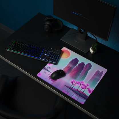 Vaporwave Neon Mirage Mouse Pad - Mouse Pad Neon Pink Purple Desk Futurism Dreamy Mood Vaporwave Aesthetic Digital Art