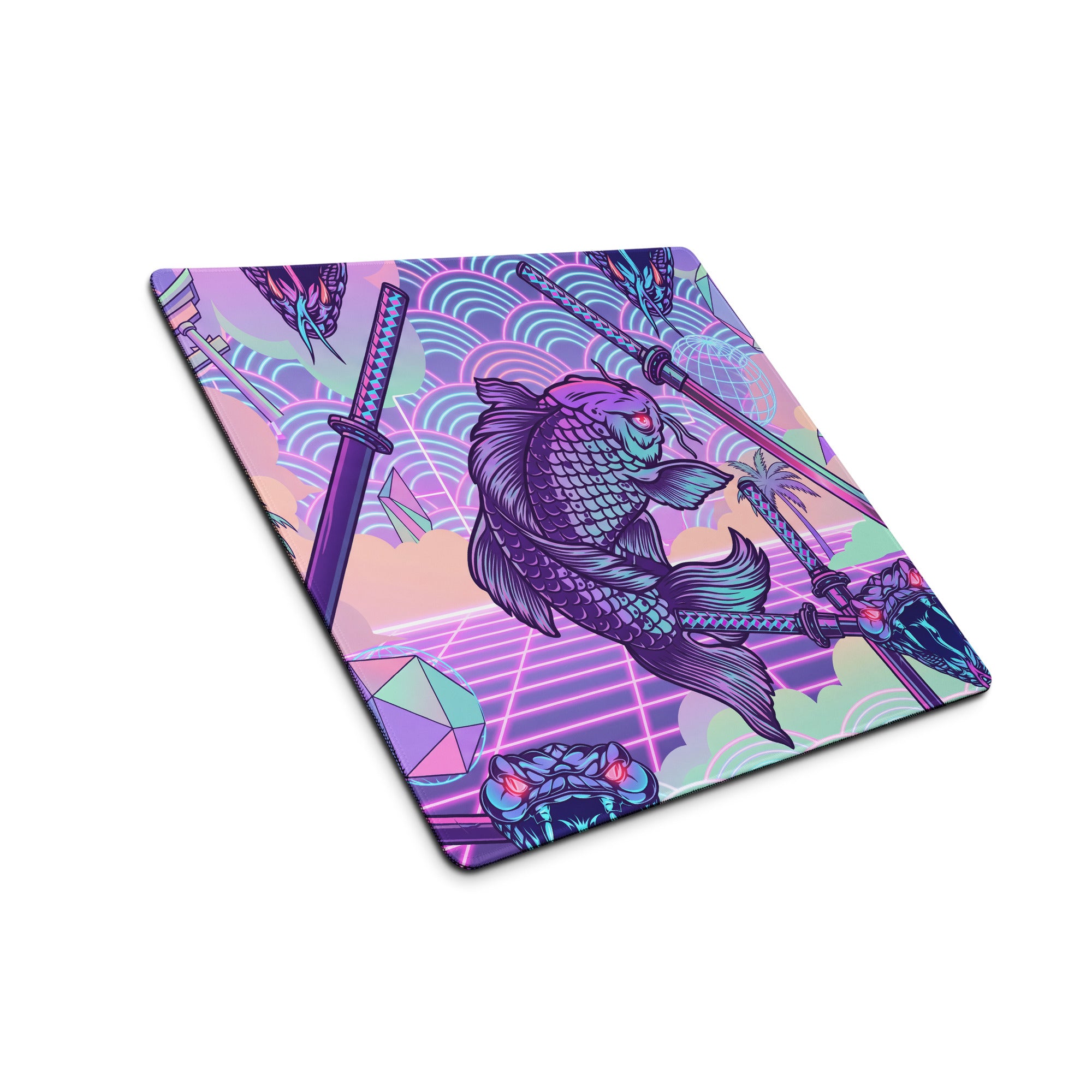 Vaporwave Neon Dragon Desk Pad - Dragon Purple Pink Teal Gaming Desk Vaporwave Surreal Retro Pastel Digital