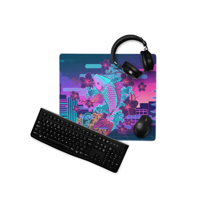 Vaporwave Neon Koi Mouse Pad - Mouse Pad Neon Purple Pink Blue Desk Vaporwave Dreamy Neon Decor Koi City Digital Art