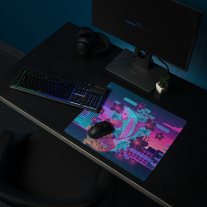 Vaporwave Neon Koi Mouse Pad - Mouse Pad Neon Purple Pink Blue Desk Vaporwave Dreamy Neon Decor Koi City Digital Art