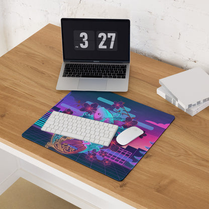 Vaporwave Neon Koi Mouse Pad - Mouse Pad Neon Purple Pink Blue Desk Vaporwave Dreamy Neon Decor Koi City Digital Art