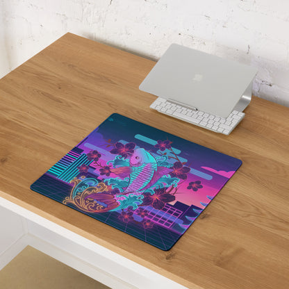 Vaporwave Neon Koi Mouse Pad - Mouse Pad Neon Purple Pink Blue Desk Vaporwave Dreamy Neon Decor Koi City Digital Art