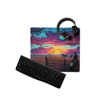 Vaporwave Sunset Horse Desk Mat - Sunset Horse Blue Purple Pink Desk Vaporwave Dreamy Neon Mood, Retro Decor, Mouse Pad