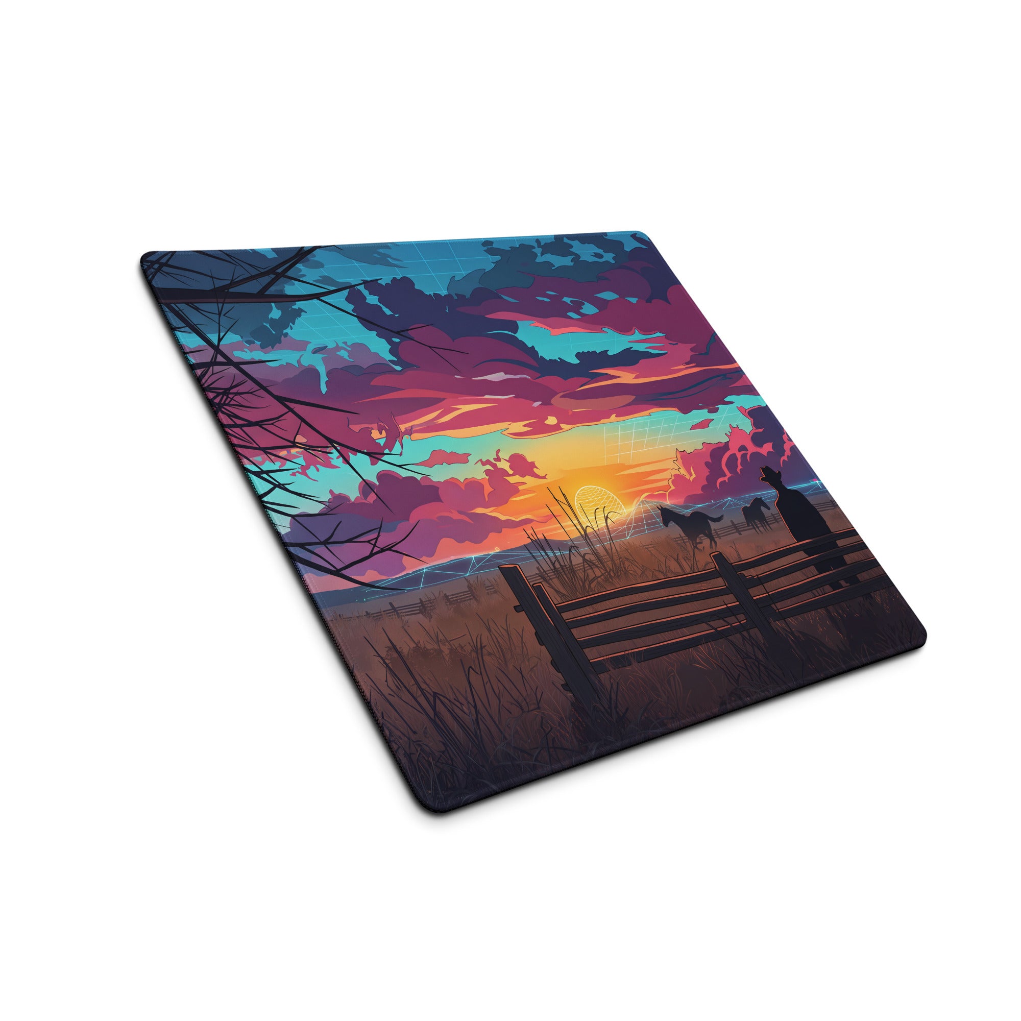 Vaporwave Sunset Horse Desk Mat - Sunset Horse Blue Purple Pink Desk Vaporwave Dreamy Neon Mood, Retro Decor, Mouse Pad