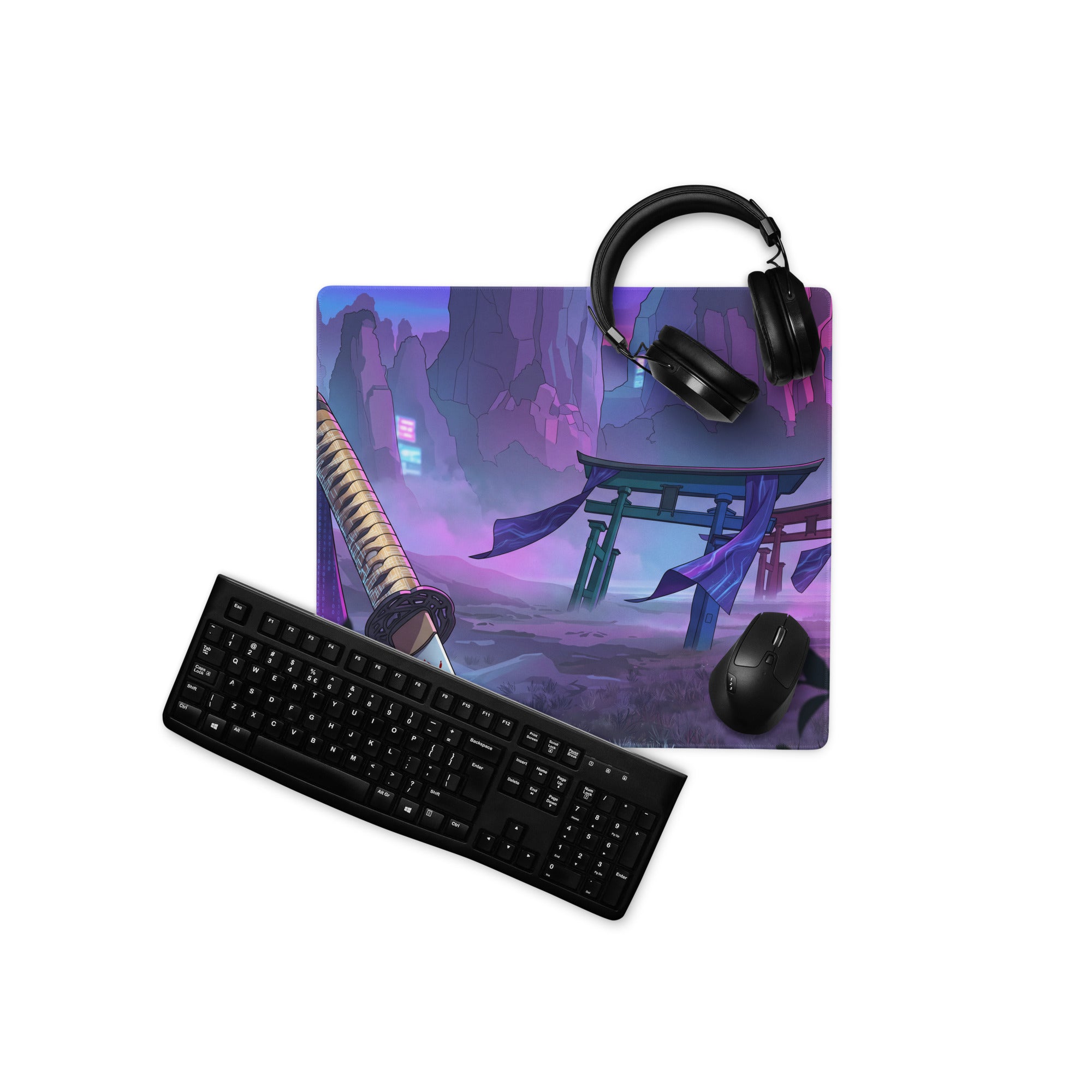 Vaporwave Neon City Mouse Pad - Mouse Pad Neon Pink Purple Blue Dreamy Neon Mood Cyberpunk Decor
