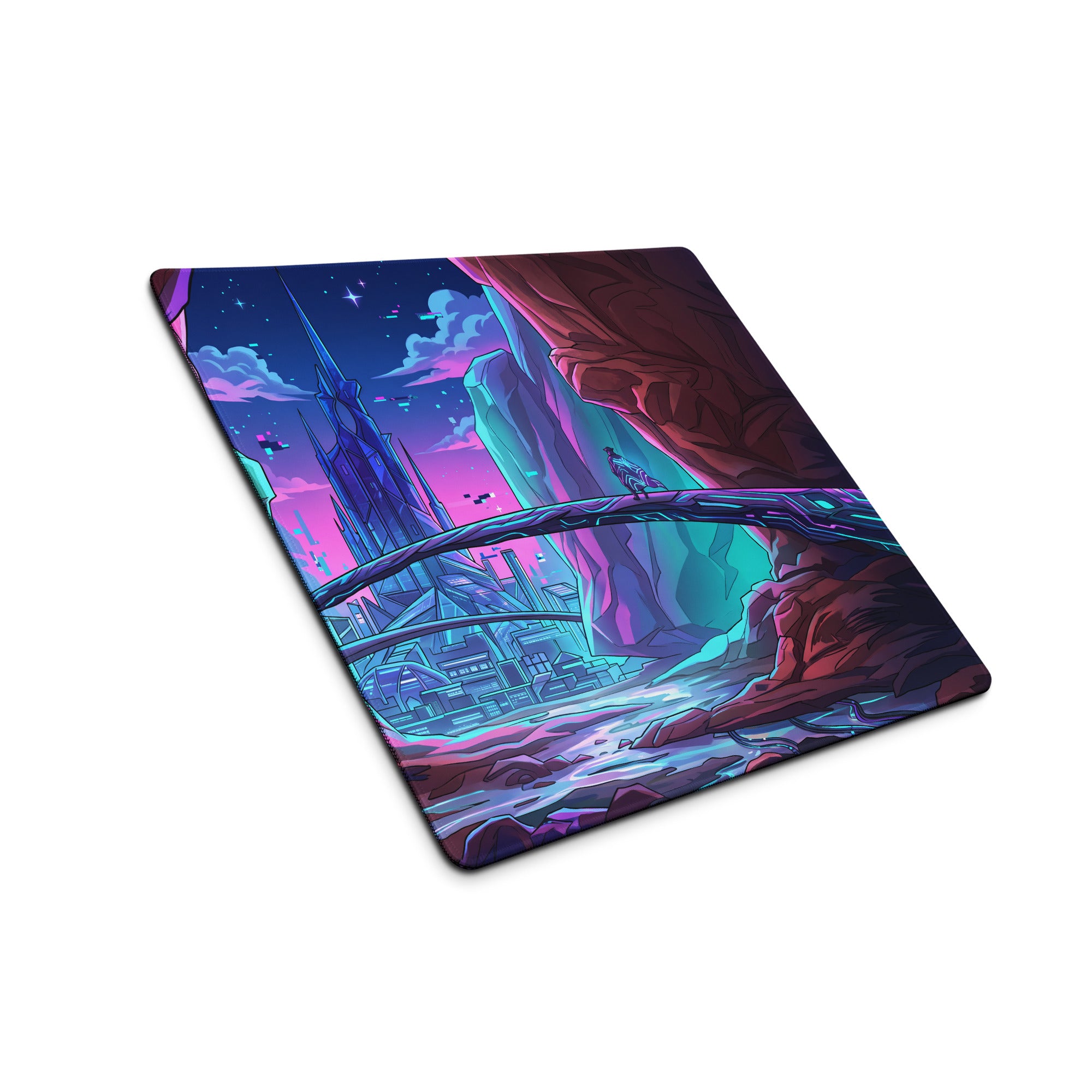 Neon Vaporwave Cityscape Mouse Pad - Mouse Pad Neon Purple Cityscape Dreamy Neon Mood Cyberpunk Desk Illustration