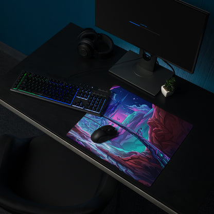 Neon Vaporwave Cityscape Mouse Pad - Mouse Pad Neon Purple Cityscape Dreamy Neon Mood Cyberpunk Desk Illustration