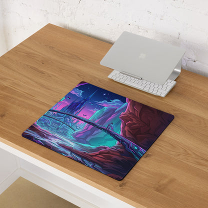Neon Vaporwave Cityscape Mouse Pad - Mouse Pad Neon Purple Cityscape Dreamy Neon Mood Cyberpunk Desk Illustration