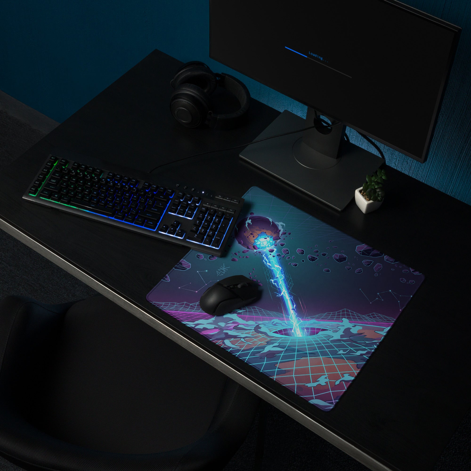 Vaporwave Neon Grid Mouse Pad - Mouse Pad Neon Blue Purple Vaporwave Desk Setup Dreamy Retro Futurism Gaming Digital Art