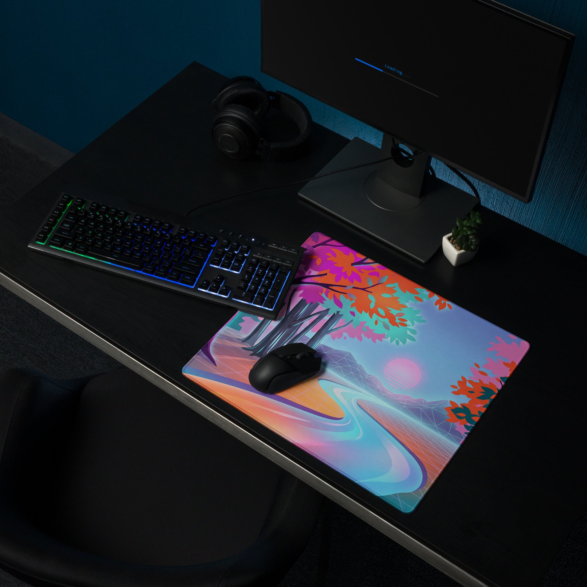 Vaporwave Dreamscape Desk Pad - Gaming Mouse Pad Neon Purple Pink Desk Vaporwave Dreamy Neon Nostalgic Vaporwave Art