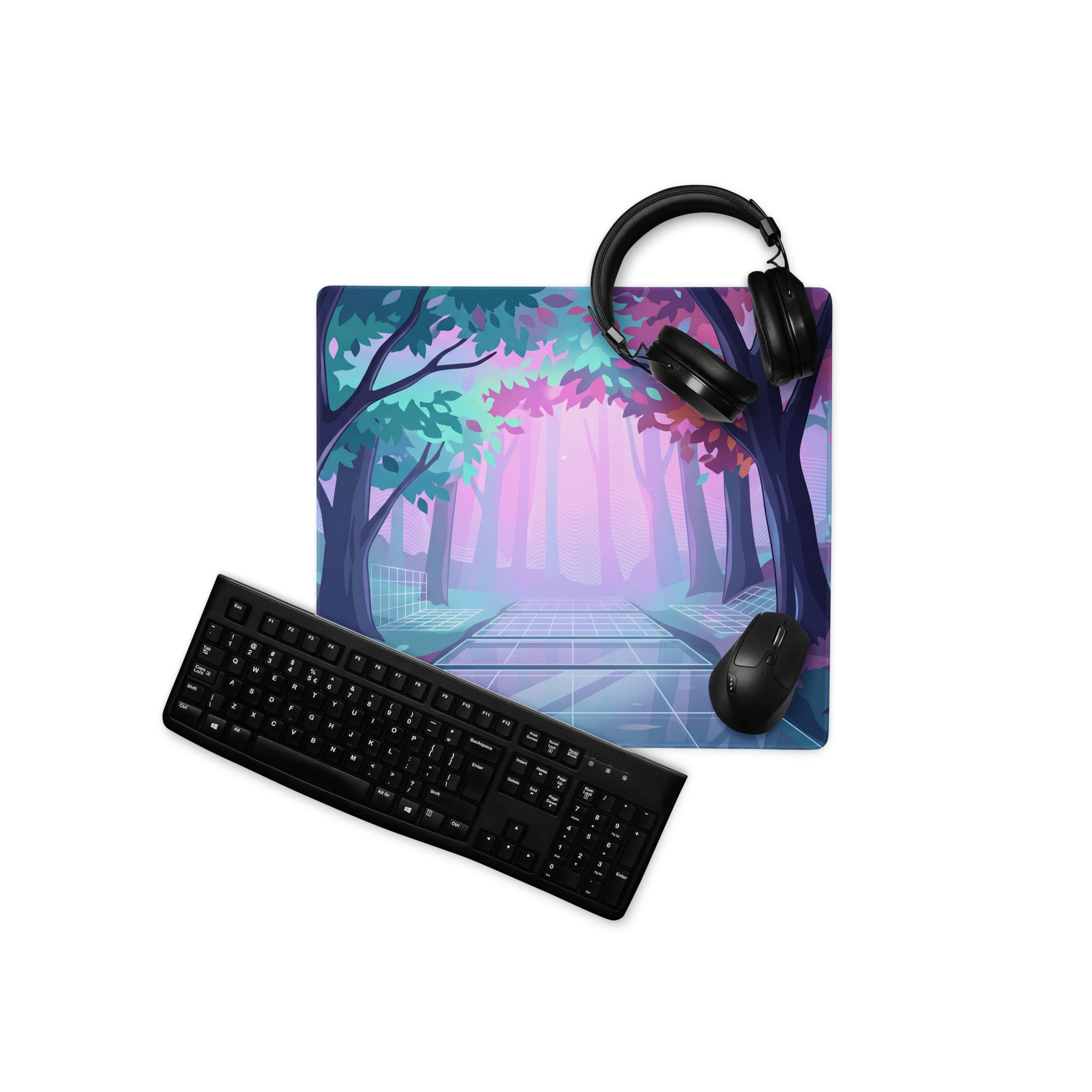 Neon Vaporwave Forest Mouse Pad - Mouse Pad Neon Purple Teal For Vaporwave Dreamy Mood Neon Decor Gaming Digital Art