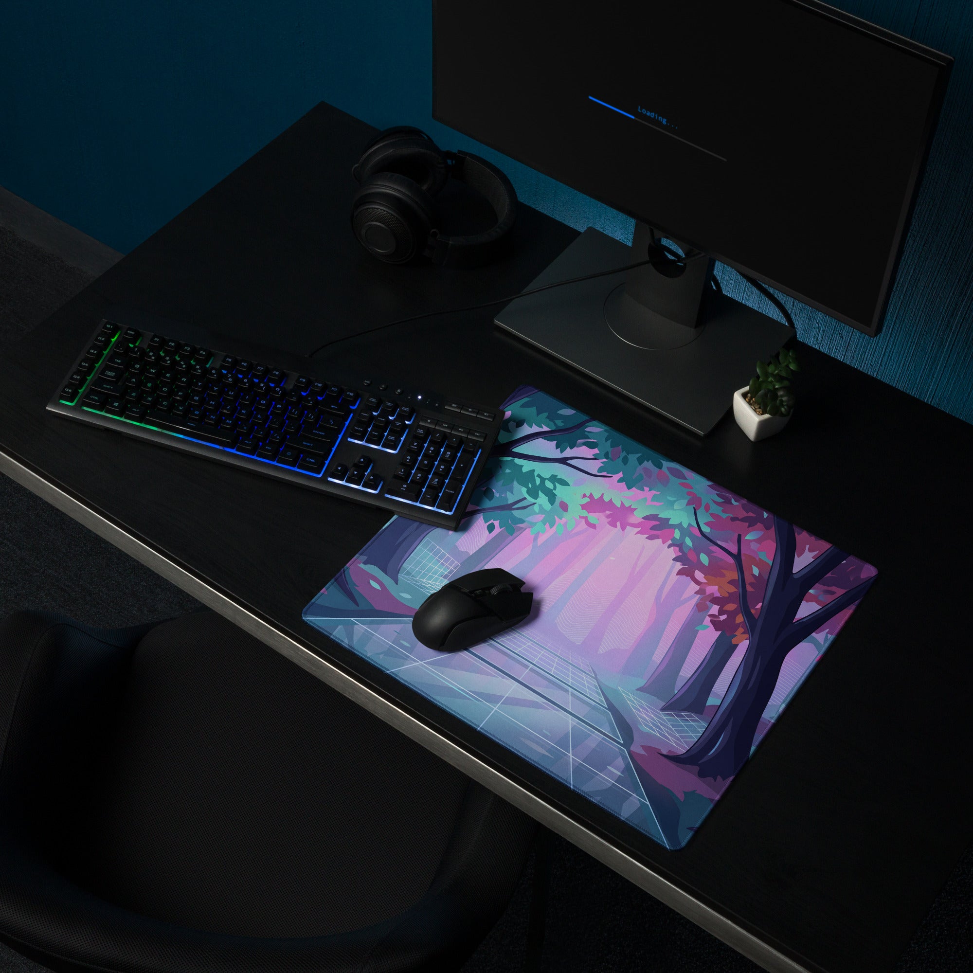 Neon Vaporwave Forest Mouse Pad - Mouse Pad Neon Purple Teal For Vaporwave Dreamy Mood Neon Decor Gaming Digital Art