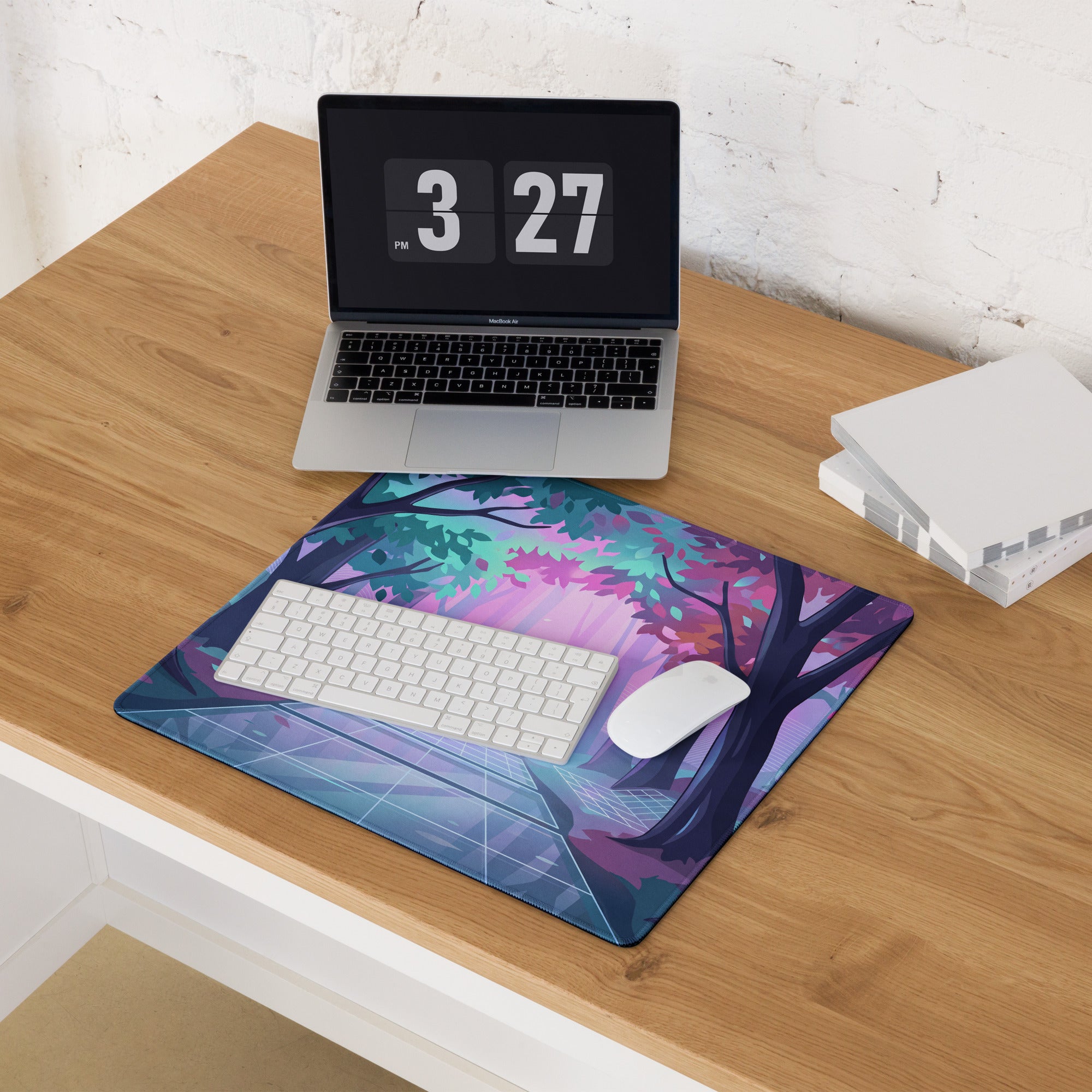 Neon Vaporwave Forest Mouse Pad - Mouse Pad Neon Purple Teal For Vaporwave Dreamy Mood Neon Decor Gaming Digital Art