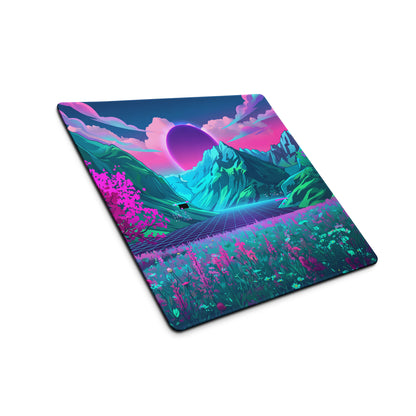 Vaporwave Neon Mountain Mouse Pad - Vaporwave Scene Neon Purple Desk Futurism Dreamy Neon Cyberpunk Desk Mat Digital
