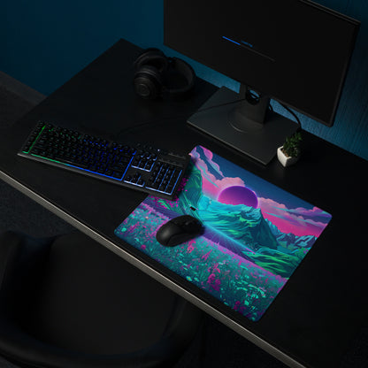 Vaporwave Neon Mountain Mouse Pad - Vaporwave Scene Neon Purple Desk Futurism Dreamy Neon Cyberpunk Desk Mat Digital